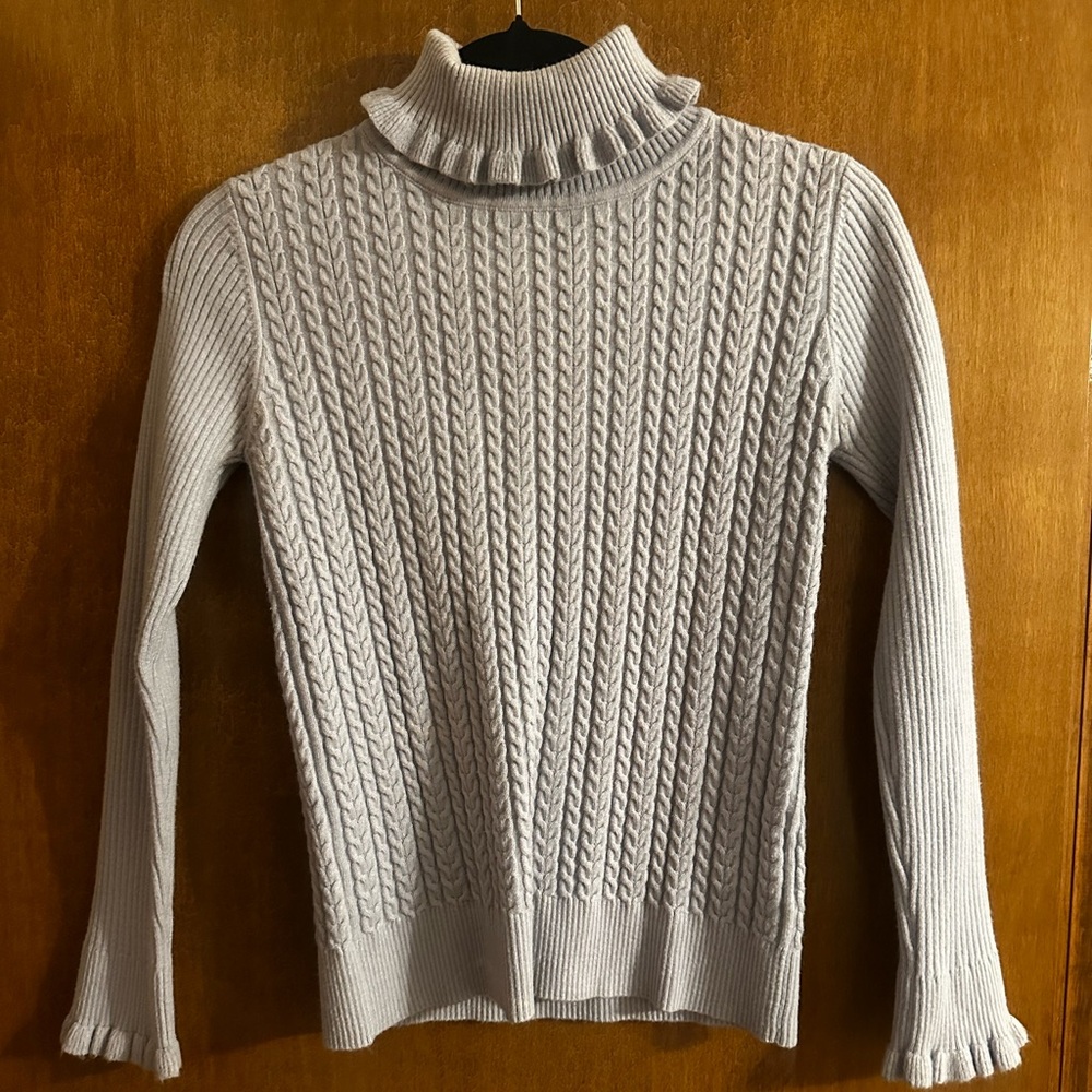 Miss Patina Baby Blue Cowl Neck Cable Knit Sweater